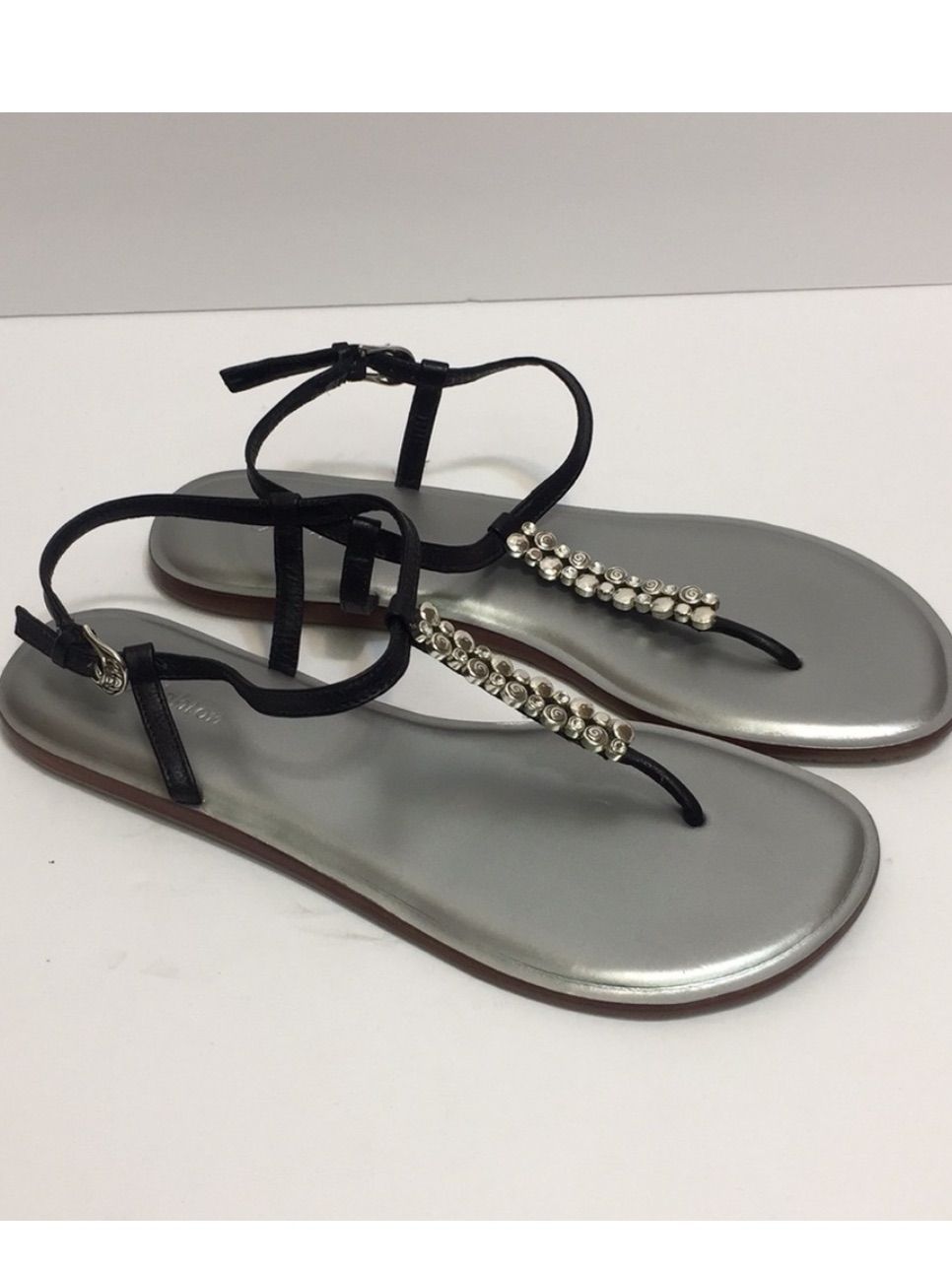 Brighton Oracle Black And Silver Embellished T-Strap Sandals. Size 7 Msrp $155